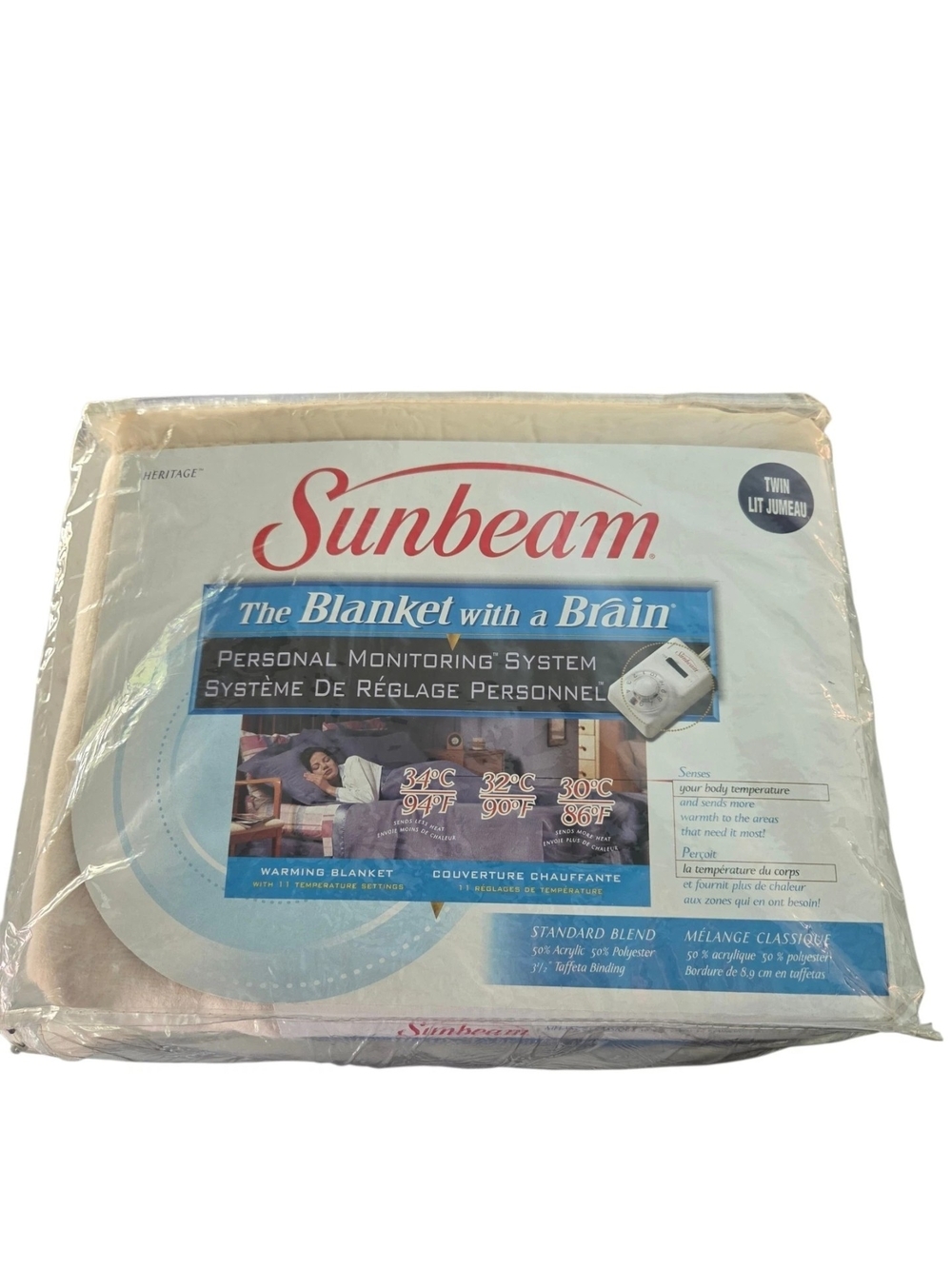 Sunbeam Blanket With Brain Warming Twin Size Heritage Cream Vintage NOS New